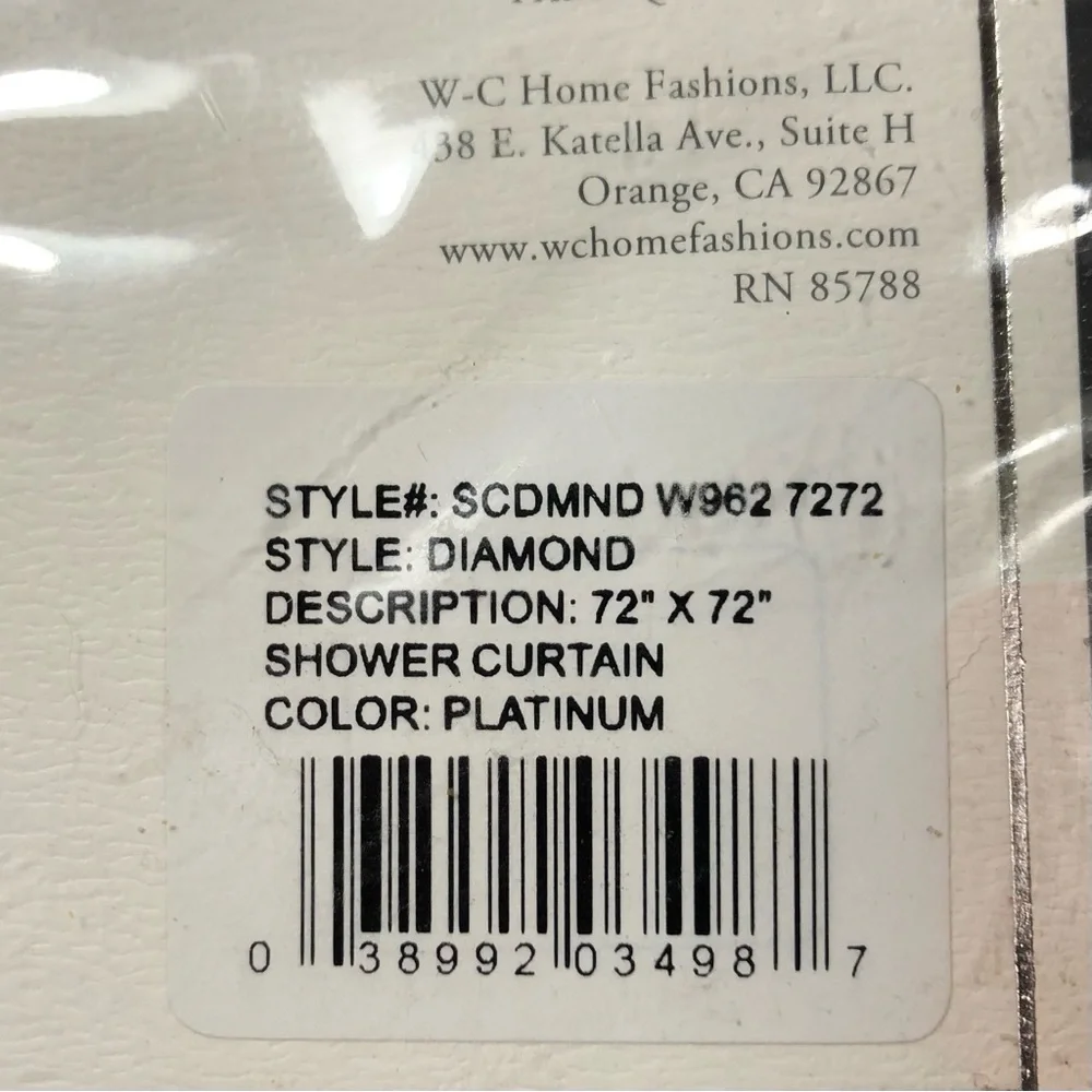 WATERFORD For The Bath Diamond Shower Curtain Color Platinum New in Package